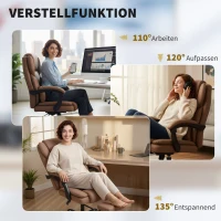 HOMCOM Bürostuhl mit Katzenpfotenleder-Bezug, Fußstütze, höhenverstellbar, rollbar, Braun(m-7)