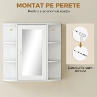 Homcom Dulapior Baie cu Oglinda – Lemn Alb 66×17×63 cm(m-7)
