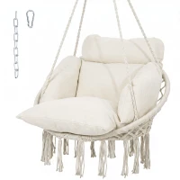 Outsunny Hanging Chair Outdoor Hammock Chair with Soft Cushion, Cotton Rope Boho Style Swing Chair, Hanging Garden Swing Seat for Indoor Outdoor, Cream White(m-10)