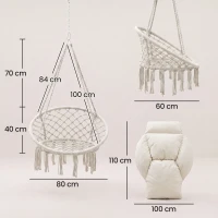 Outsunny Hanging Chair Outdoor Hammock Chair with Soft Cushion, Cotton Rope Boho Style Swing Chair, Hanging Garden Swing Seat for Indoor Outdoor, Cream White(m-3)