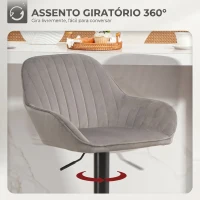 HOMCOM Conjunto de 2 Bancos de Bar Giratórios em Veludo, Altura Ajustável 62-83 cm, com Encosto e Apoio para os Pés, Cinzento(m-5)