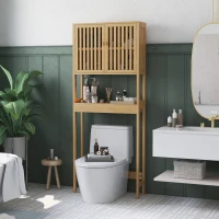 HOMCOM Estante para WC móvel de casa de banho acima do vaso WC com armário 2 portas e prateleira aberta bambu(m-6)