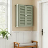 HOMCOM Bathroom Cabinet, Bathroom Wall Cabinet with Louvered Doors and Adjustable Shelf Storage for Kitchen, Light Green(m-8)