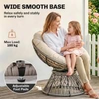 Outsunny 360° Swivel Rattan Moon Bowl Chair Round Lounge Garden Wicker Basket Seat with Padded Cushion Oversized for Outdoor Indoor, Beige(m-7)