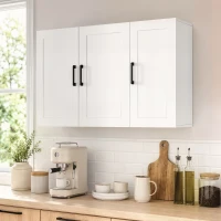 HOMCOM Mobile Bagno da Parete con 3 Ante, Ripiano Regolabile, per Soggiorno e Ingresso, Salvaspazio, 90x30x60 cm, Bianco(m-8)