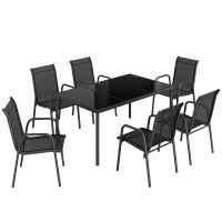 Outsunny Salon de Jardin 6 Personnes Ensemble Table et Chaises Jardin avec Chaises Empilables en Textilène 70x51x87cm Noir