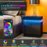 HOMCOM Comodino LED a 16 Colori e 4 Modalità con 2 Cassetti, in Legno, 45x35x52 cm, Nero(m-4)