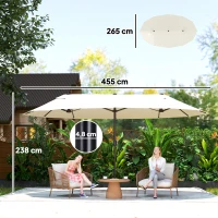 Outsunny Parasol de Jardin Exterieur 4,6 x 2,7 m, Grand Parasol Double Rectangulaire avec Manivelle, Polyester 180 g/m², Crème(m-3)