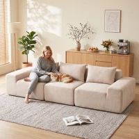 HOMCOM Sofá 3 Lugares em Chenille 320 cm, Sofá Modular, Assento e Apoios de Braço Extra-Largos, Totalmente Comprimido, Bege(m-5)