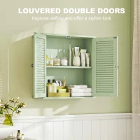 HOMCOM Bathroom Cabinet, Bathroom Wall Cabinet with Louvered Doors and Adjustable Shelf Storage for Kitchen, Light Green(m-4)