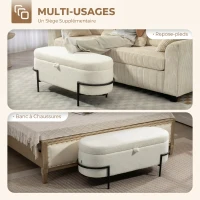 HOMCOM Banc de rangement, banc coffre de rangement en tissu bouclette avec couvercle relevable et pieds en acier, crème(m-7)