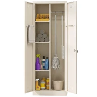 HOMCOM Besenschrank Mehrzweckschrank aus Stahl Vorratsschrank mit Staubsaugerfach & Verstellbaren Einlegeböden 60 x 40 x 165 cm(m-12)