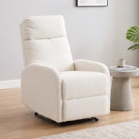 HOMCOM Fauteuil Relax Inclinable, Fauteuil de Relaxation en Peluche Teddy, Assise à Ressorts, Accoudoirs Rembourrés, Crème(m-2)