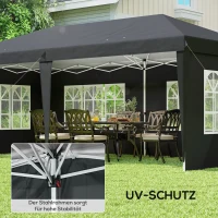 Outsunny Pavillon ca. 3x6m Wasserdicht Pop-up Faltpavillon mit 4 Seitenwänden, Fenster UV-Schutz Tragetasche Schwarz(m-7)