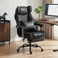 HOMCOM Executive Office Chair, Leathaire Big and Tall Office Chair 180 kg with Wide Seat, Reclining, Lumbar Support, Black(m-2)