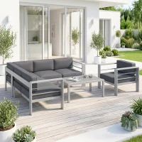 Outsunny Five-Piece Aluminium Garden Sofa Set, with Glass-Top Table - Grey(m-2)