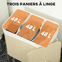 HOMCOM Panier à linge à trois compartiments avec couvercle, panier à linge en bambou 144 L avec poignées en corde(m-4)