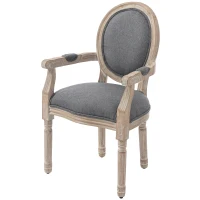 HOMCOM Chaise de Salle à Manger Chaise de Salon médaillon Style Louis XVI Bois Massif patiné sculpté Tissu Lin Gris(m-11)