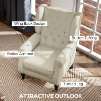 HOMCOM Wingback Accent Chair, Retro Upholstered Button Tufted Occasional Chair for Living Room and Bedroom, Cream White(m-4)