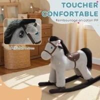 AIYAPLAY Cheval à bascule pour enfants, jouet à bascule bébé en peluche avec eouetffet sonore et poupée, 71 x 26 x 55 cm, gris(m-6)