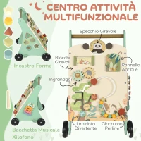 AIYAPLAY Carrello Primi Passi in Legno con Freno Regolabile, in Legno Levigati per Bambini 18+ Mesi, Verde(m-5)