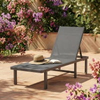 Outsunny Bain de Soleil Transat de Jardin avec Roulettes Inclinable à Plat 4 Positions et Textilène 530g/m² Gris Foncé(m-9)