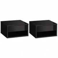 HOMCOM Lot de 2 tables de chevet murales table de nuit tiroir coulissant niche plateau en bois dim. 37L x 32l x 21H cm noir(m-1)
