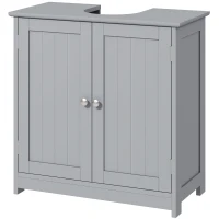 kleankin Meuble salle de bain sous lavabo - meuble sous-vasque - placard 2 portes avec étagère 60L x 30l x 60H cm - en bois Gris(m-12)