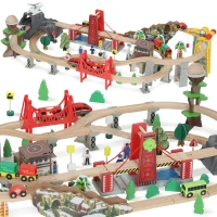AIYAPLAY 100 Piece Wooden Train Set for Kids 3+ Years with Track, Crane, Battery Operated Train(m-1)