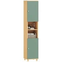 HOMCOM Meuble de salle de bain meuble de rangement 2 placards 2 compartiments ouverts étagères réglables 30 x 30 x 166 cm, vert(m-11)