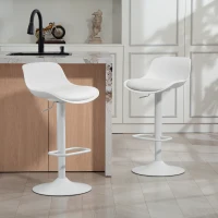 HOMCOM Lot de 2 tabourets de bar, tabourets hauts cuisine avec siège pivotant et hauteur réglable, 43 x 45 x 100 cm, blanc(m-10)