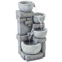 Outsunny Fontaine de Jardin Cascade 4 Niveaux Décoration Effet Pierre et Brique avec Éclairage LED 28 x 25 x 54,5 cm Gris(m-1)