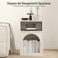 HOMCOM Lot de 2 tables de chevet, table de nuit avec compartiments ouverts, design arqué, 40 x 30 x 60 cm, crème(m-5)