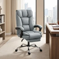 HOMCOM Chaise de bureau ergonomique, fauteuil de bureau inclinable avec repose-pieds, hauteur réglable, pivotante 360°, gris(m-14)