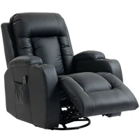 HOMCOM Fauteuil inclinable de massage et chauffage, fauteuil de relaxation, dossier réglable, pivotant 360°, 82x99x103cm, noir(m-12)