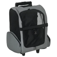PawHut Sac de transport à roulettes pour chien 2 en 1 trolley chariot sac à dos pour chien chat avec poignée téléscopique, sacs de rangement, aérations, attache de sécurité, 42 x 25 x 55 cm, gris(m-12)