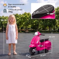 AIYAPLAY Moto électrique enfants 6 V, voiture électrique enfants avec Roues d'Apprentissage, pour 2-4 Ans, 71 x 37 x 52 cm, Rose(m-3)