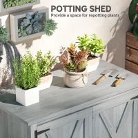 Outsunny Wooden Garden Shed, Outdoor Fir Wood Storage Shed with Shelf and Double Doors, Light Grey(m-5)