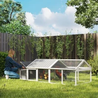 PawHut Poulailler pour poules cage à poule avec nichoir porte et toit ouvrable pour 4 et 8 poules 240 x 112,5 x 76 cm blanc(m-2)