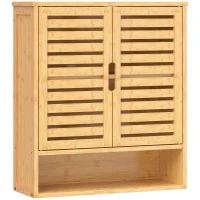 HOMCOM Bathroom Wall Cabinet, Wall Mounted Bathroom Cabinet with 2 Louvered Doors, Open Shelf and Adjustable Shelf Storage(m-1)