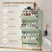 HOMCOM Elegant Three-Drawer Shoe Cabinet - Light Green(m-5)