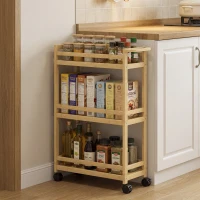 HOMCOM Étagère de rangement de salle de bain en bambou à 3 niveaux avec roulettes pour cuisine, salle de bain, salon - naturel(m-7)