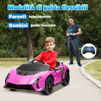 AIYAPLAY Macchina Elettrica Bambini 3-6 Anni 12V Lamborghini Autentica con 2 Motori, Porta a Forbice, Sospensioni, Rosa(m-6)