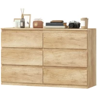 HOMCOM Commode 6 tiroirs meuble de rangement sans poignées design minimaliste 120 x 39 x 75 cm chêne(m-16)