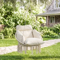 Outsunny Chaise suspendue avec grand coussin rembourré hamac fauteuil suspendu à franges kit de suspension 80 x 60 x 40 cm crème(m-2)