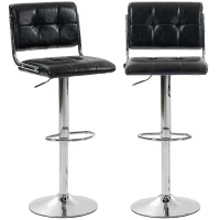 HOMCOM Set de 2 scaune de bar, înălţime reglabilă, rotativ 360°, şezut captuşit, spătar şi suport pentru picioare, negru(m-9)