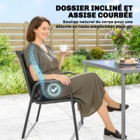 Outsunny Salon de Jardin 6 Personnes Ensemble Table et Chaises Jardin avec Chaises Empilables en Textilène 70x51x87cm Noir(m-6)