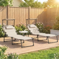 Outsunny Lot de 2 Bains de soleil transats pliables grand confort dossier pare-soleil réglables multi-positions, crème(m-11)