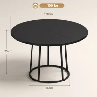 HOMCOM Dining Table Space Saving Kitchen Table Spliced Tabletop Conical Metal Base 120 cm Round Black(m-3)