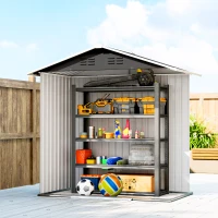 Outsunny Abri de jardin en métal grand espace de rangement extérieur avec portes coulissantes 194 x 107 x 191 cm gris foncé(m-9)